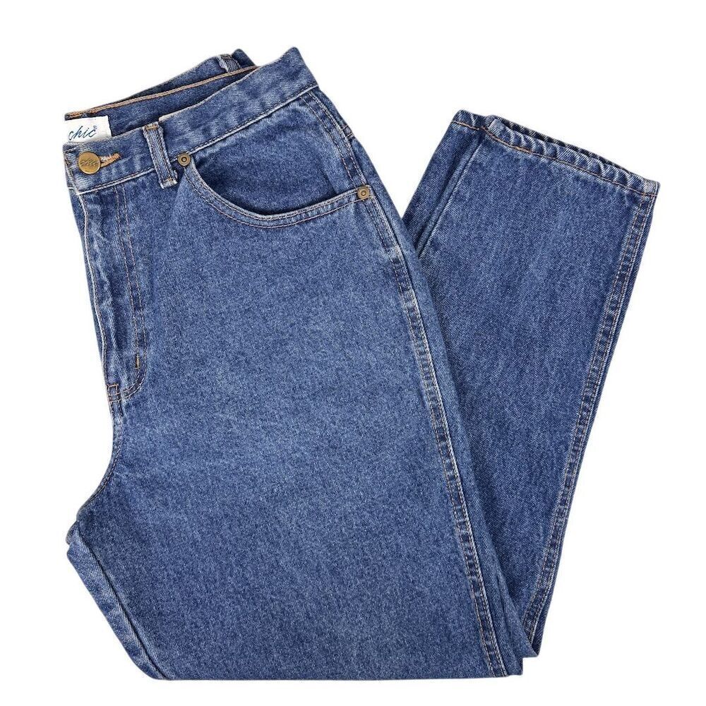 Chic Vintage Women's Tapered “Mom” Jeans Size 16 Petite Blue Denim High Waist